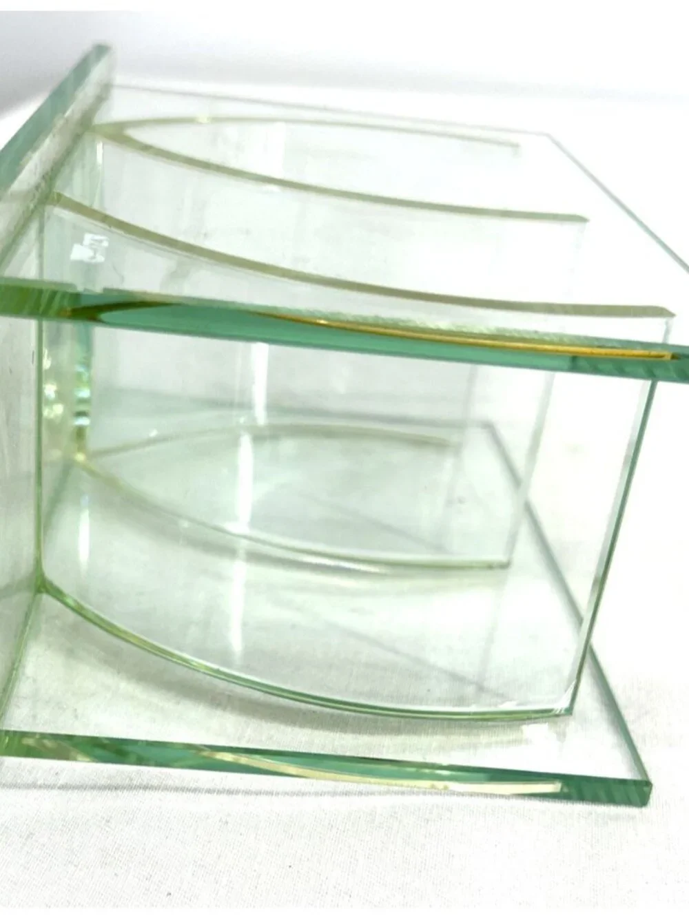Azoo Vase Modernist Transparent Blue Glass Two Compartment 6.5